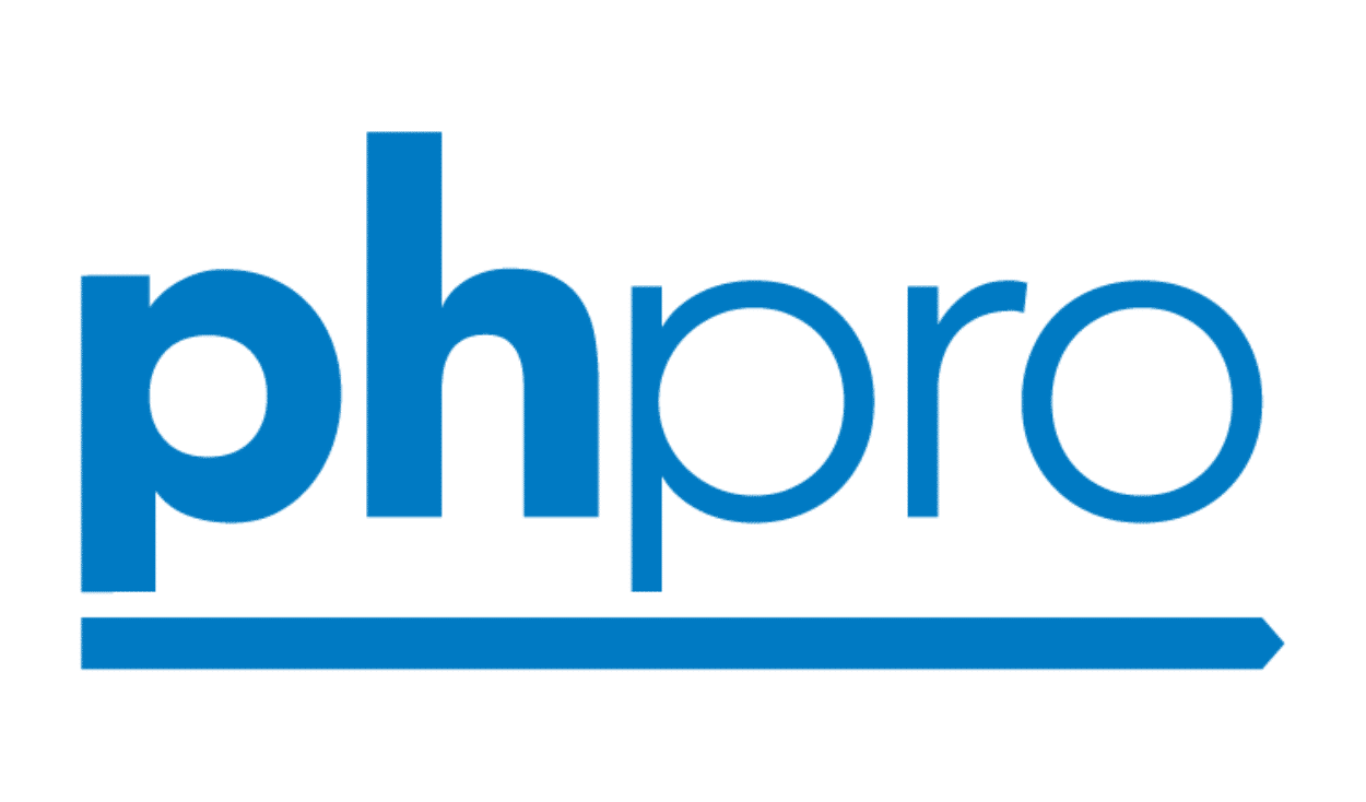 Das Logo der „phpro“ in hellblau mit einem ebenfalls hellblauen Strich darunter.