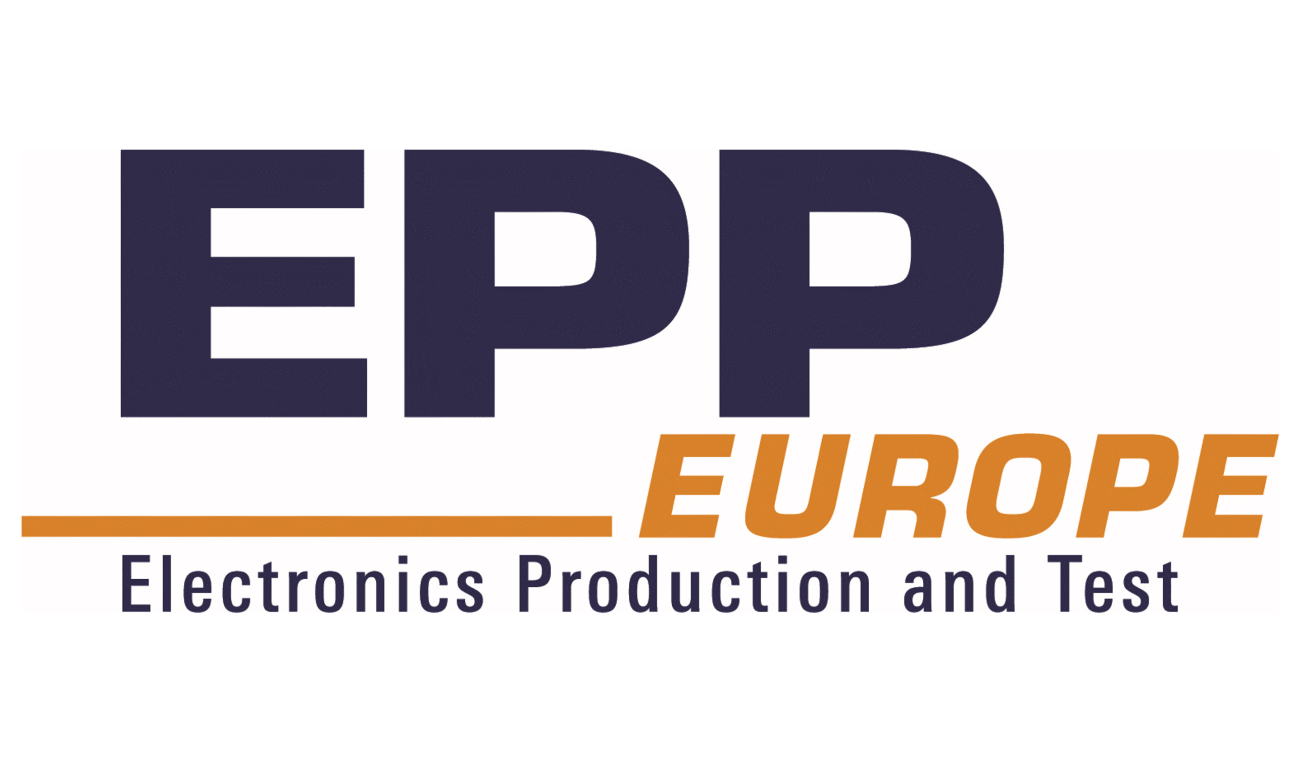 Das Wortbild-Logo der EPPE: Die Buchstaben EPP in blauer Schrift auf weißem Hintergrund. Unter den Buchstaben ziert ein magentafarbenen Strich das Logo, der durch die blaue Schrift „Elektronik Produktion + Prüftechnik“ ergänzt wird. 